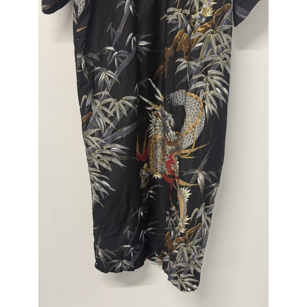 Japanese HAORI Robe DRAGON & BAMBOO Cotton Gold Detail Rich Colors #3 - Picture 9 of 12